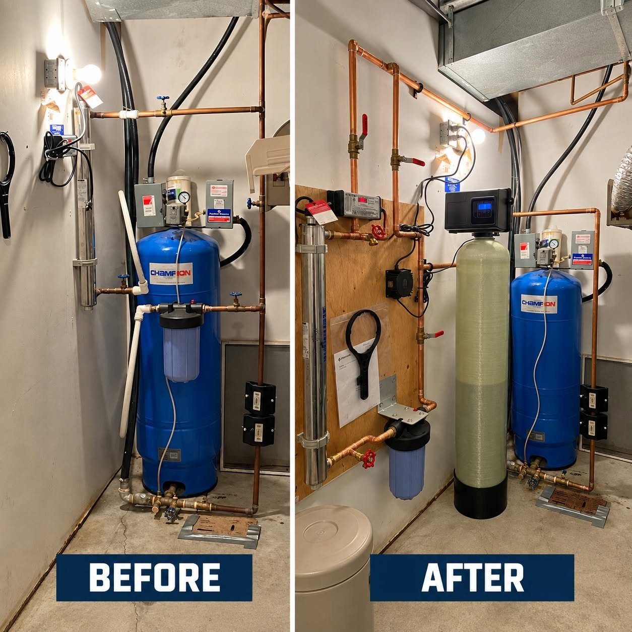Plumber installing a residential water filtration